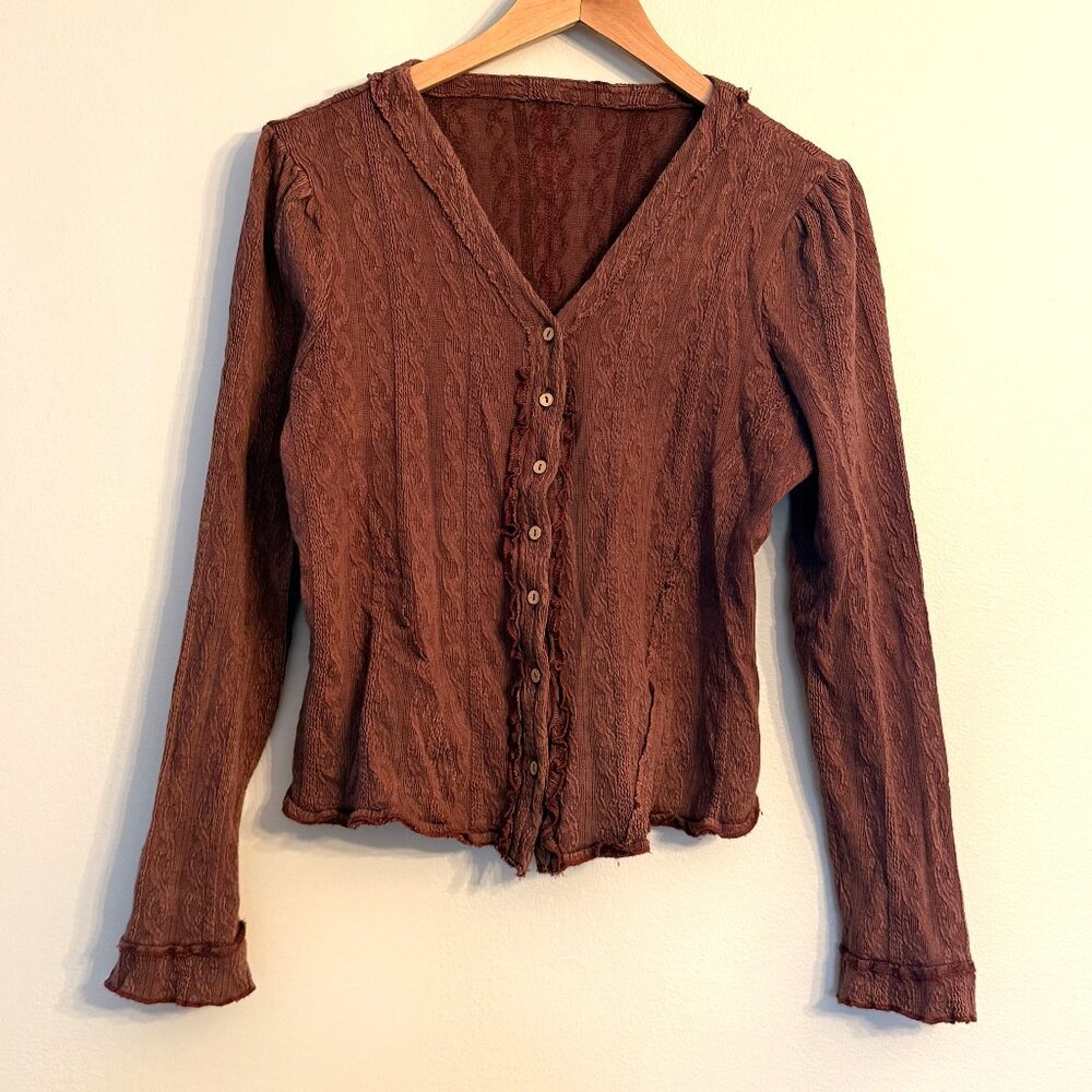 Bohemian Long Sleeve Fitted Women's Burgundy Blouse